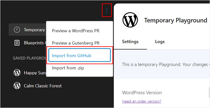 Importing a GitHub pull request in WordPress Playground Importing a GitHub pull request in WordPress Playground