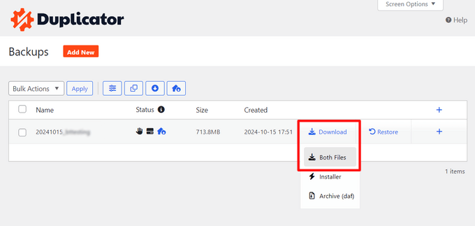 Download your backup files Download your backup files