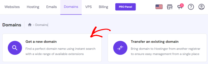 Click the get a new domain option Click the get a new domain option
