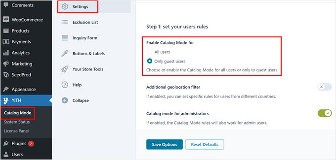 Enabling the catalog mode with YITH plugin Enabling the catalog mode with YITH plugin