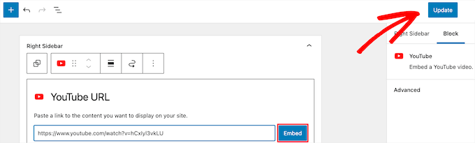Enter embed URL and click update Enter embed URL and click update