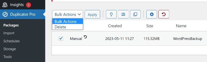 delete existing backups in wordpress Delete existing backups in WordPress