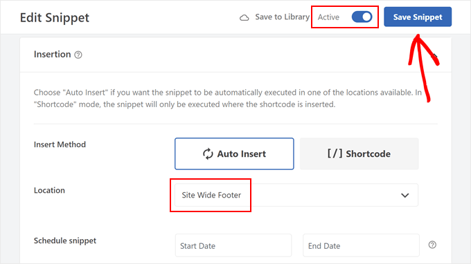 Choosing Site Wide Footer location in WPCode Choosing Site Wide Footer location in WPCode
