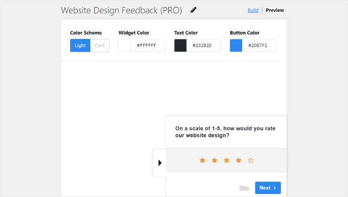 UserFeedback survey widget editor UserFeedback survey widget editor