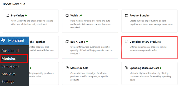 Choose the complementary products section Choose the complementary products section