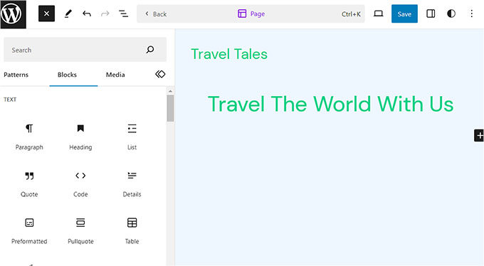 Travel business site in full site editor Travel business site in full site editor