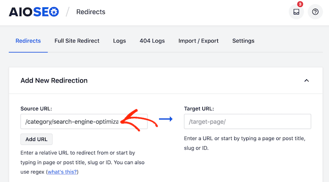 Adding a source URL for your category redirect Adding a source URL for your category redirect