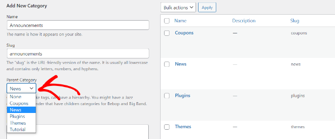 Select a parent category in WordPress Select a parent category in WordPress