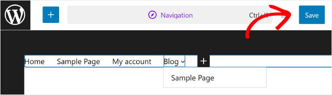 Clicking Save to make the menu changes official in WordPress Full Site Editor Clicking Save to make the menu changes official in WordPress Full Site Editor