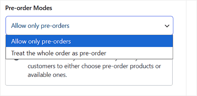 Select pre-order-modes in Merchant