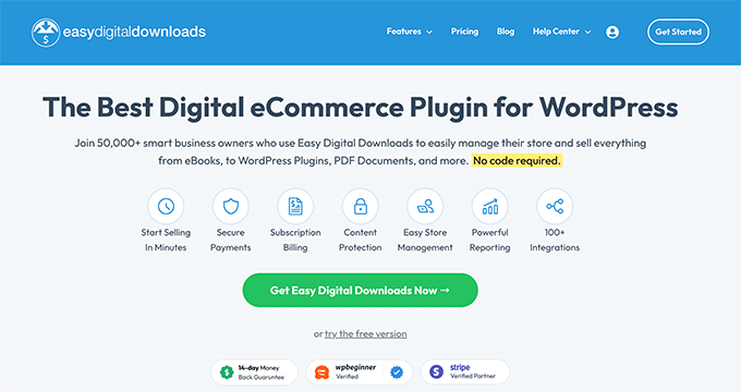 The Easy Digital Downloads website The Easy Digital Downloads website