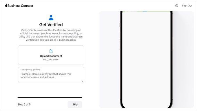 Verifying your business at the chosen location in Apple Business Connect Verifying your business at the chosen location in Apple Business Connect