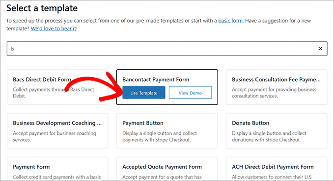 Choose the Bancontact form template Choose the Bancontact form template