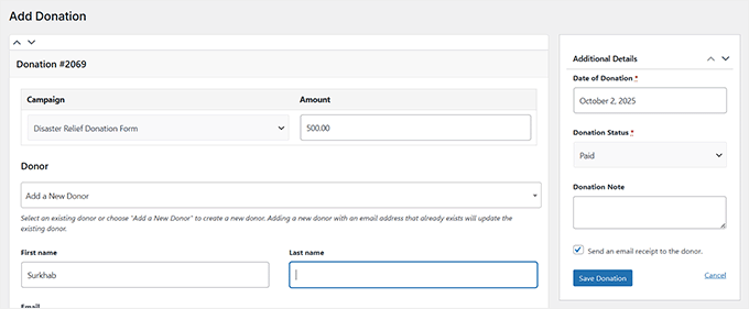 Add a new donor in Charitable Add a new donor in Charitable