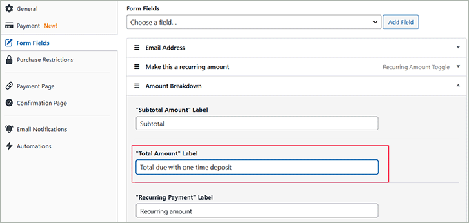 Change the total amount label Change the total amount label
