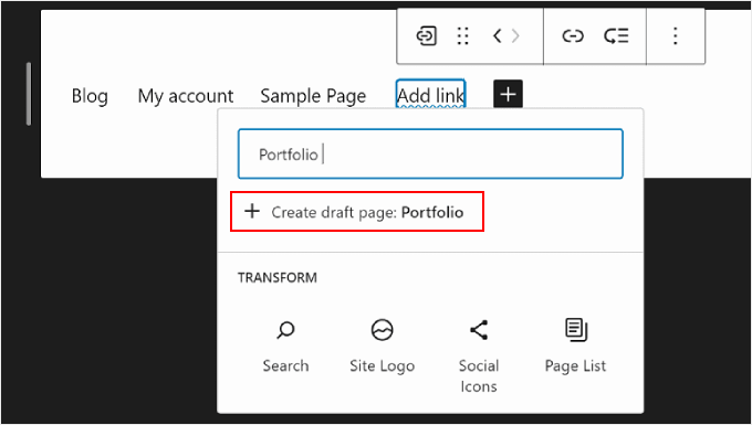 Creating a draft page in the WordPress Full Site Editor for the navigation menu Creating a draft page in the WordPress Full Site Editor for the navigation menu