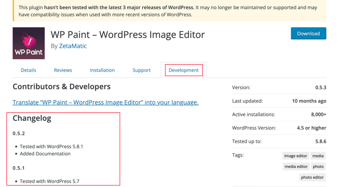Checking the Plugin's Development Page Checking the Plugin's Development Page
