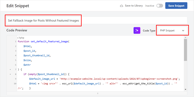 Setting a default fallback image with WPCode Setting a default fallback image with WPCode