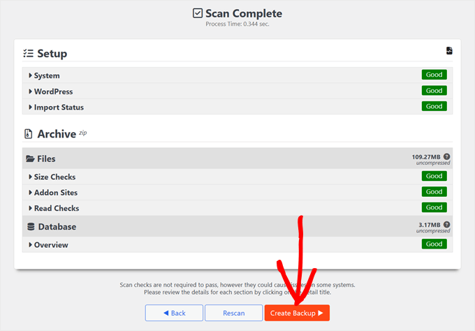 Creating a new backup file with Duplicator Creating a new backup file with Duplicator