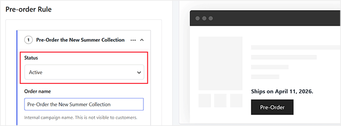 Activate Pre-Order rule in Merchant