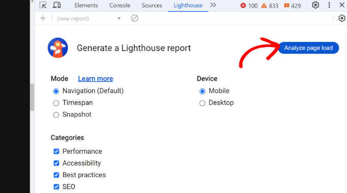 Analyze page load in lighthouse Analyze page load in lighthouse