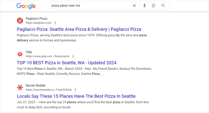 Example of a local search engine results page Example of a local search engine results page