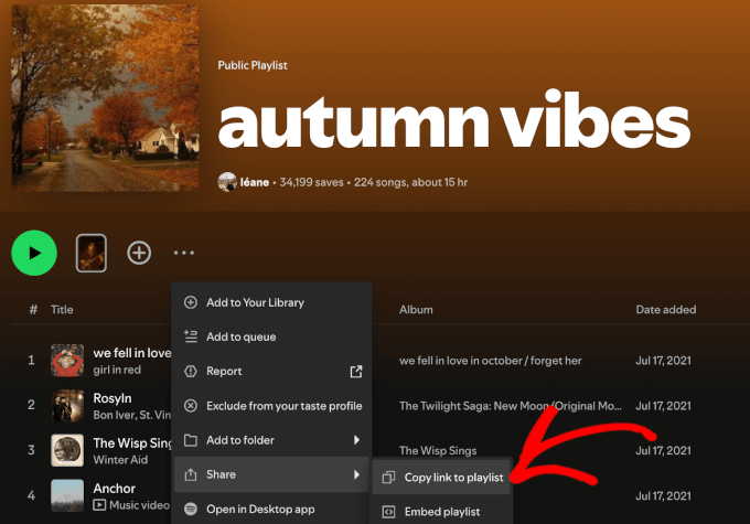 The Copy link to playlist button The Copy link to playlist button
