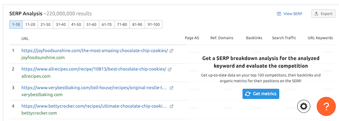The Semrush SERP analysis feature The Semrush SERP analysis feature