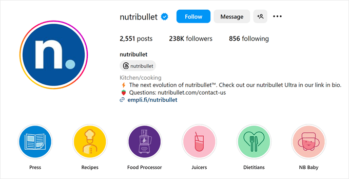 Nutribullet's Instagram profile Nutribullet's Instagram profile