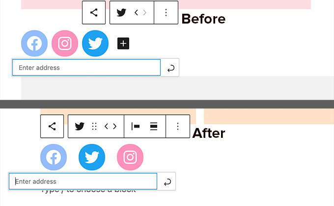 Social icons and button blocks absorb parent toolbar Social icons and button blocks absorb parent toolbar