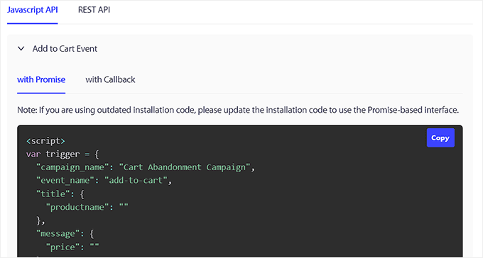 Copy the integration code Copy the integration code