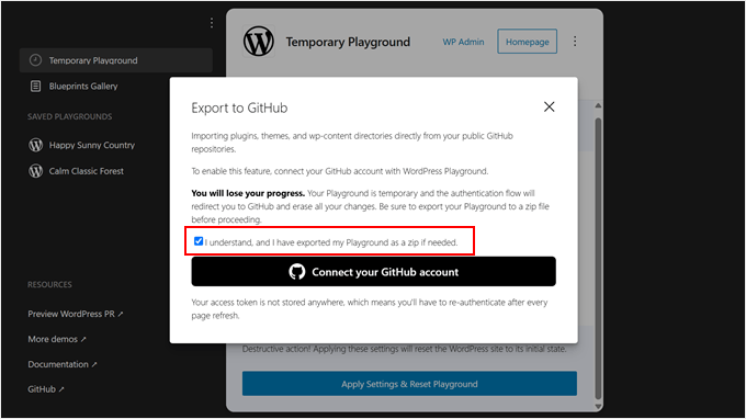 Connecting WordPress Playground to GitHub Connecting WordPress Playground to GitHub