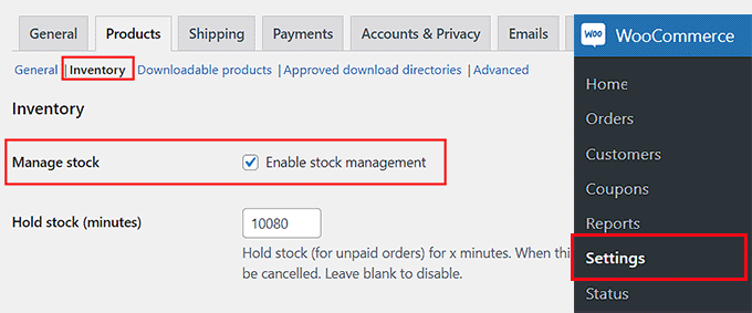 Check the 'Enable Stock Management' option on the Settings page Check the 'Enable Stock Management' option on the Settings page