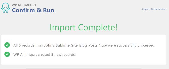 Import complete Import complete