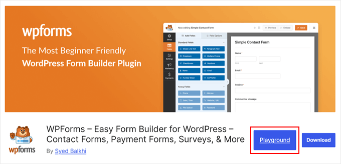 Opening the WPForms plugin in WordPress Playground Opening the WPForms plugin in WordPress Playground
