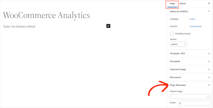 The WordPress page attributes settings The WordPress page attributes settings