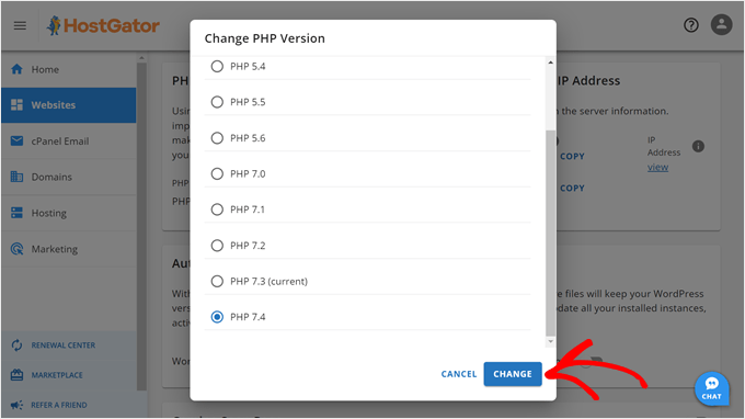 Changing the PHP version in HostGator Changing the PHP version in HostGator