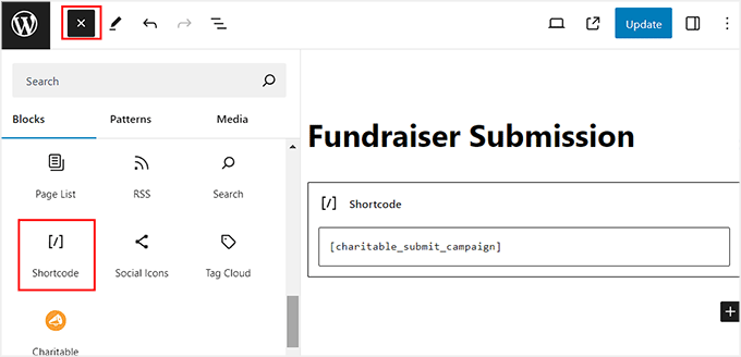 Add the campaign submission page shortcode Add the campaign submission page shortcode