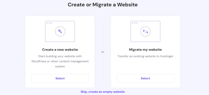Select create or migrate option Select create or migrate option