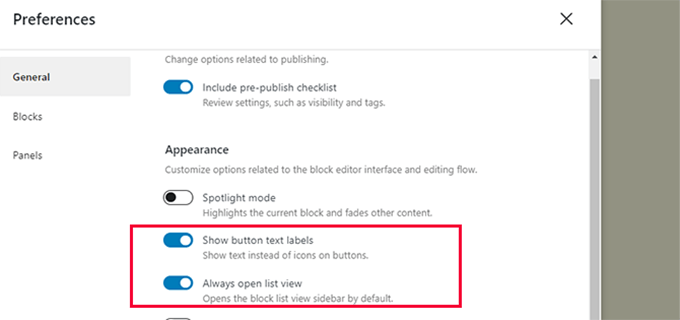 New preferences option New preferences option