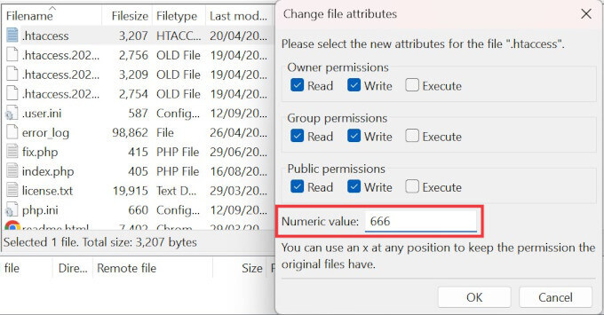 Change file attributes for the .htaccess file to 666 Change file attributes for the .htaccess file to 666