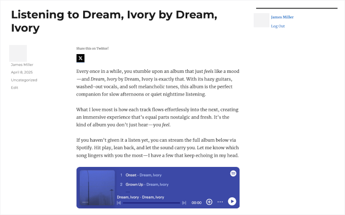 Spotify Embed's Spotify player on a live site Spotify Embed's Spotify player on a live site