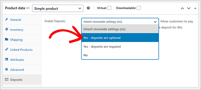 Select the Deposits are optional option Select the Deposits are optional option