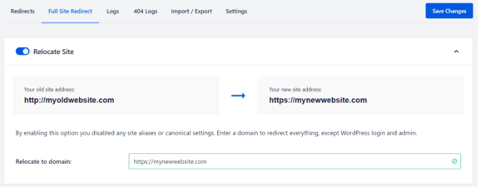 Enter new domain address for relocation Enter new domain address for relocation