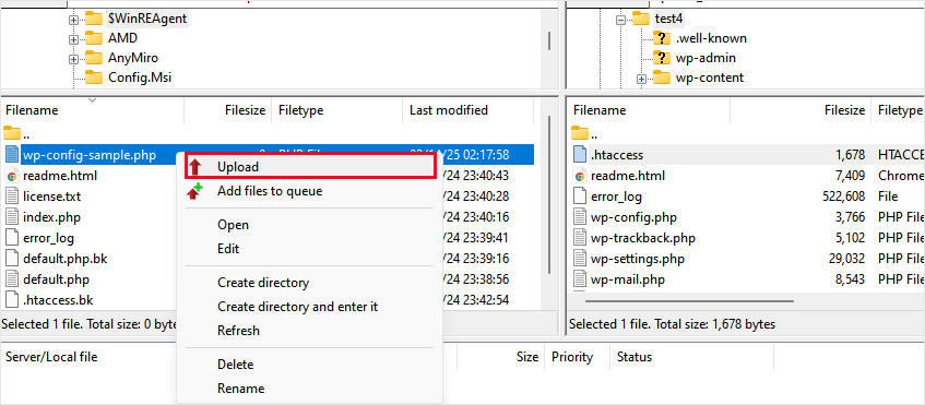 Upload wp-config-sample.php file Upload wp-config-sample.php file