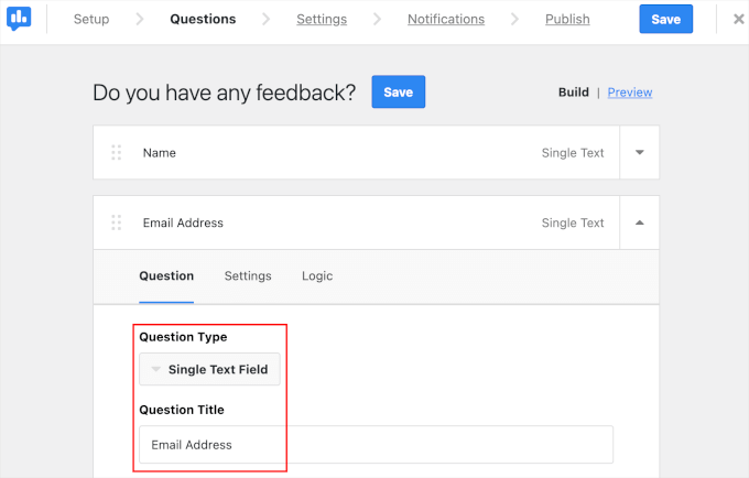 userfeedback-survey-addnew-feedbackquestion-email The new question on UserFeedback's contact form