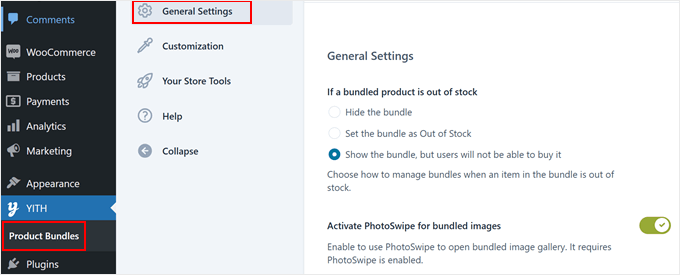 Choosing whether to hide out-of-stock product bundles in the YITH plugin Choosing whether to hide out-of-stock product bundles in the YITH plugin