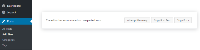 Block editor crashed Block editor crashed