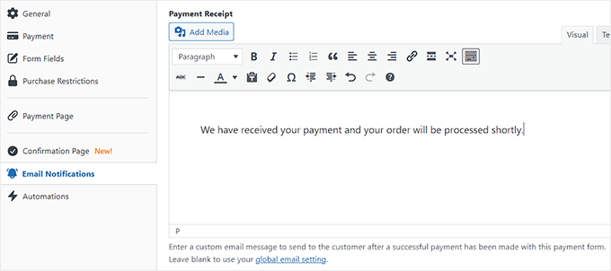 Add an email notification message for purchase confirmation Add an email notification message for purchase confirmation