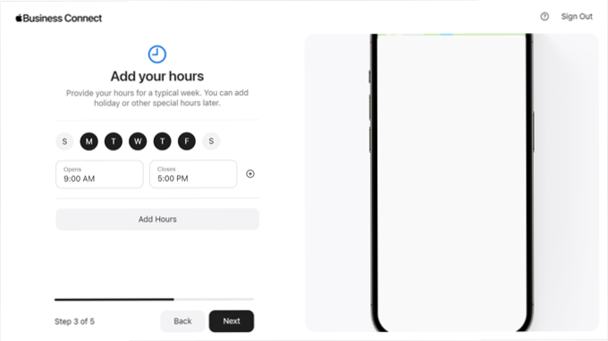 Adding business hours in Apple Business Connect Adding business hours in Apple Business Connect